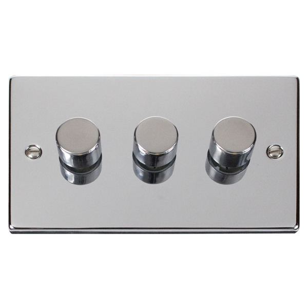 3 Gang 2 Way 400W Dimmer Switch for Tungsten/Halogen - Polished Chrome