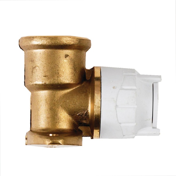 Polyfit Wall Plate Elbow 15mm x 1/2 White/Brass