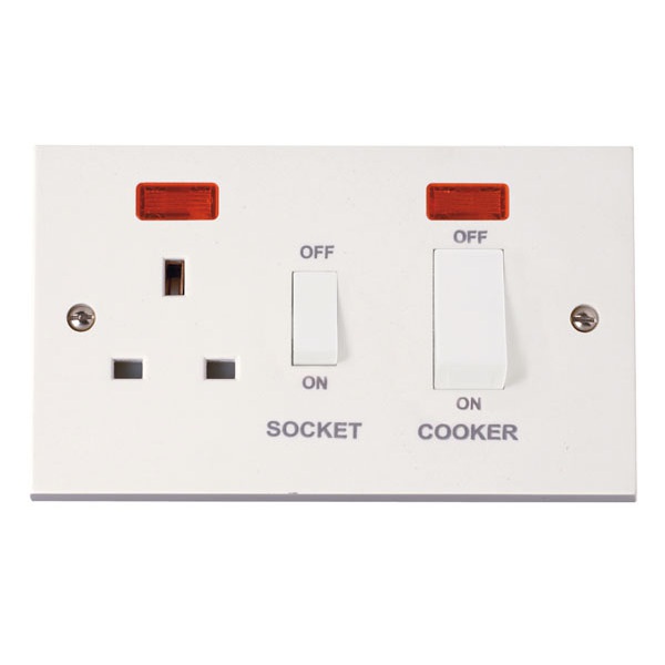 Click PRW505 45A DP Switch + 13A DP Switched Socket + Neons  (White Rocker)