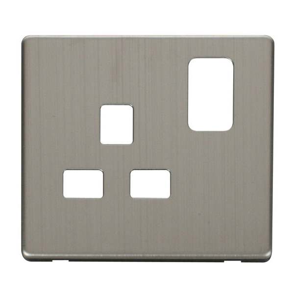 Click SCP435SS 1 Gang 13A Switched Socket Cover Plate - Stainless Steel
