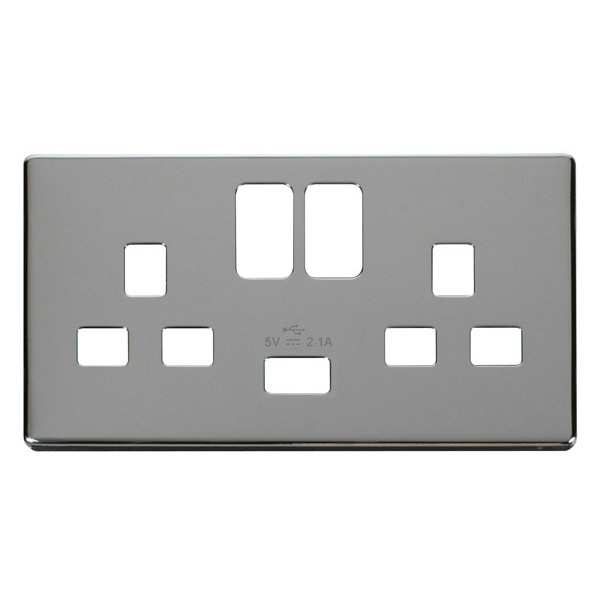 Click SCP470CH Definity 13A 2G Switched Socket With 2.1A USB Charger Cover Plate - Chrome