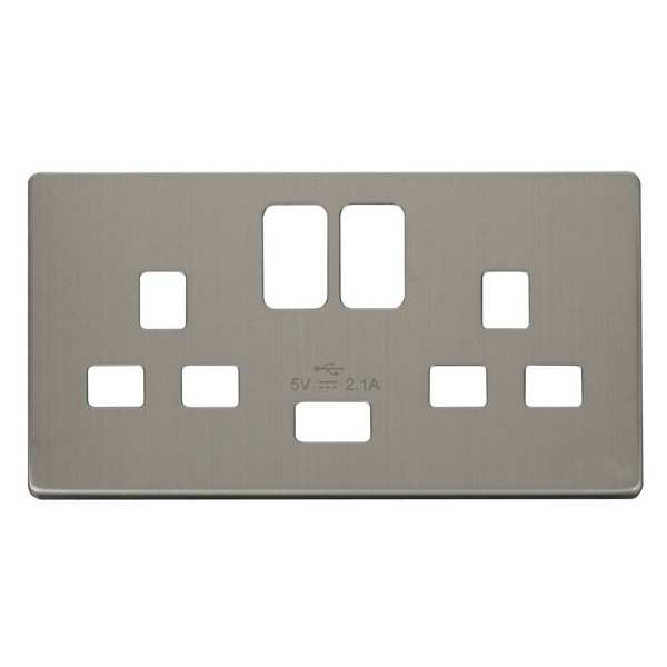Click SCP470SS Definity 13A 2G Switched Socket With 2.1A USB Charger Cover Plate - Stainless Steel