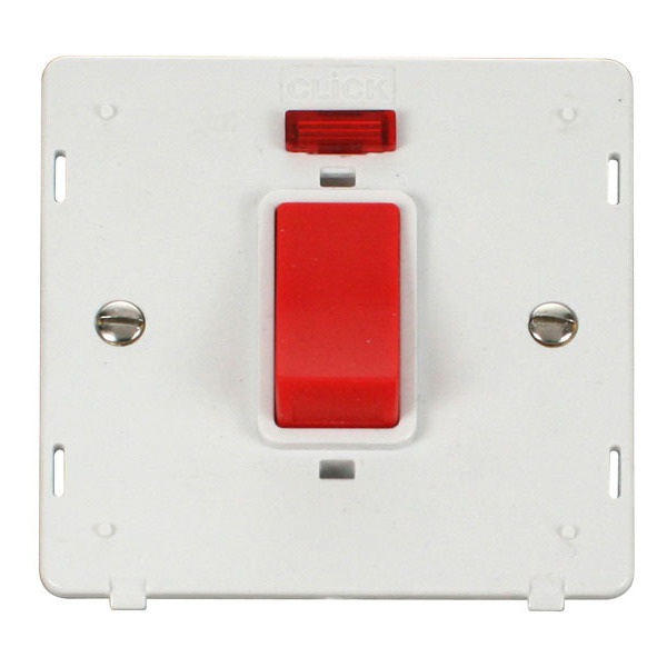 Click SIN201PW 45A 1 Gang Plate DP Switch With Neon Insert - White