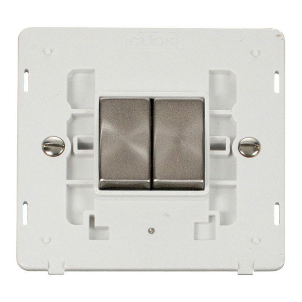 Click SIN412PWBS INGOT 10AX 2 Gang 2 Way Switch Insert - White / Brushed Stainless
