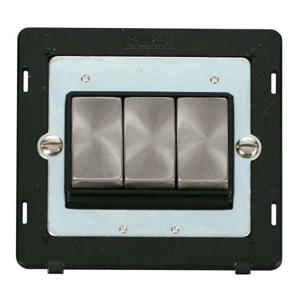 Click SIN413BKBS INGOT 10AX 3 Gang 2 Way Switch Insert - Black / Brushed Stainless