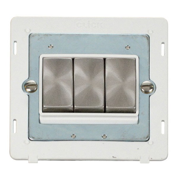 Click SIN413PWBS INGOT 10AX 3 Gang 2 Way Switch Insert - White / Brushed Stainless
