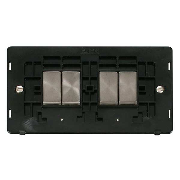 Click SIN414BKBS INGOT 10AX 4 Gang 2 Way Switch Insert - Black / Brushed Stainless