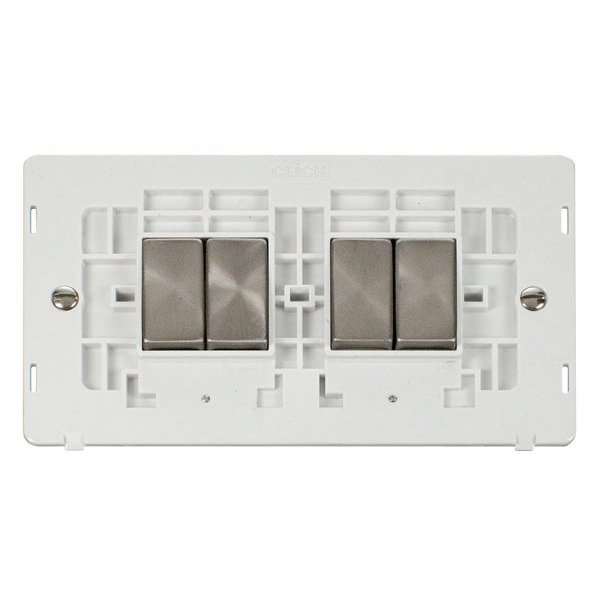 Click SIN414PWBS INGOT 10AX 4 Gang 2 Way Switch Insert - White / Brushed Stainless