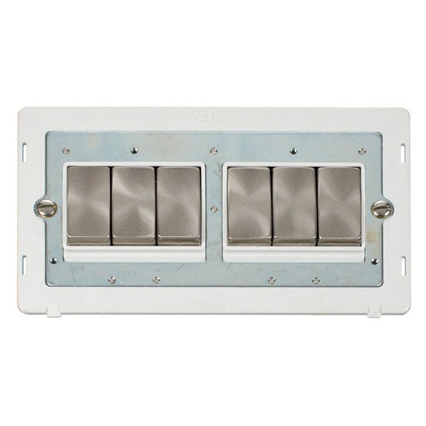Click SIN416PWBS INGOT 10AX 6 Gang 2 Way Switch Insert - White / Brushed Stainless