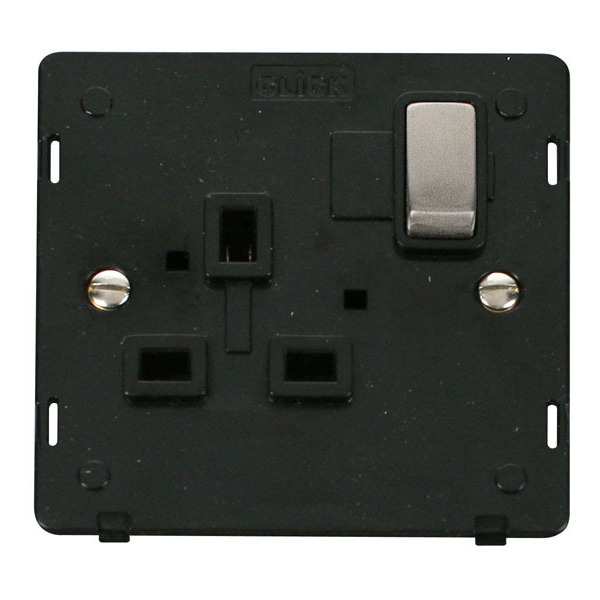 Click SIN535BKSS INGOT 1 Gang 13A DP Switched Socket Insert - Black / Stainless Steel