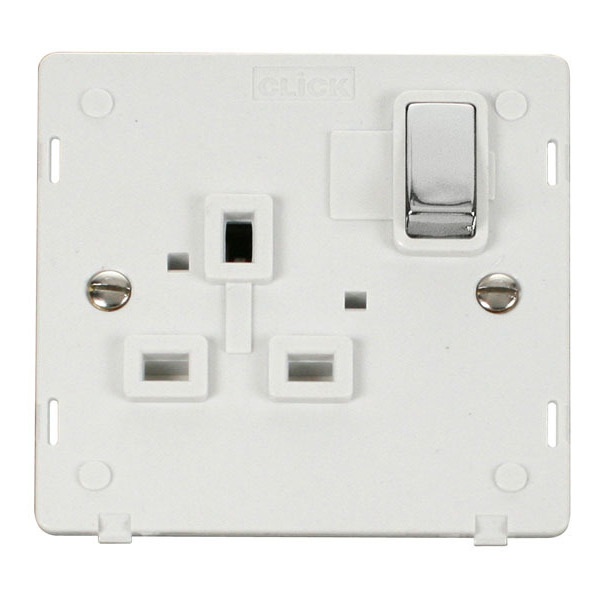 Click SIN535PWCH INGOT 1 Gang 13A DP Switched Socket Insert - White / Chrome