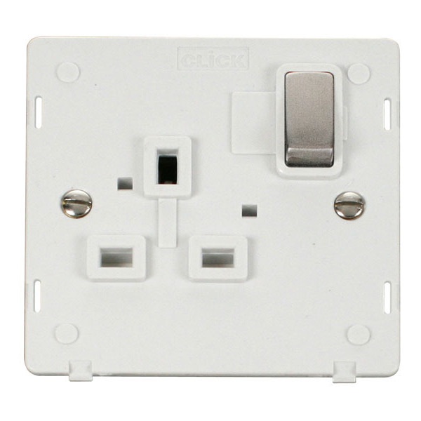 Click SIN535PWSS INGOT 1 Gang 13A DP Switched Socket Insert - White / Stainless Steel