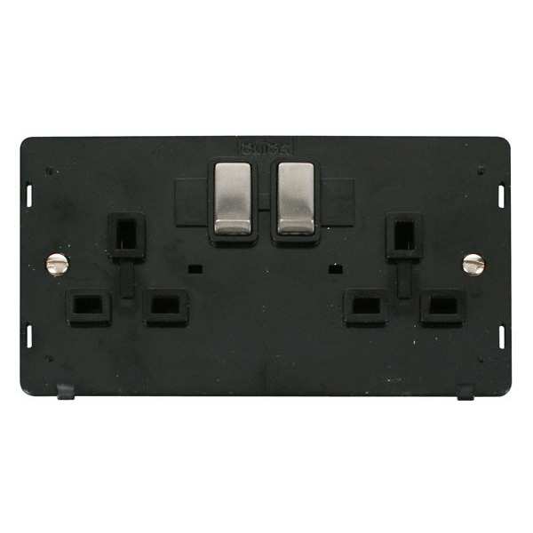 Click SIN536BKSS INGOT 2 Gang 13A DP Switched Socket Insert - Black / Stainless Steel