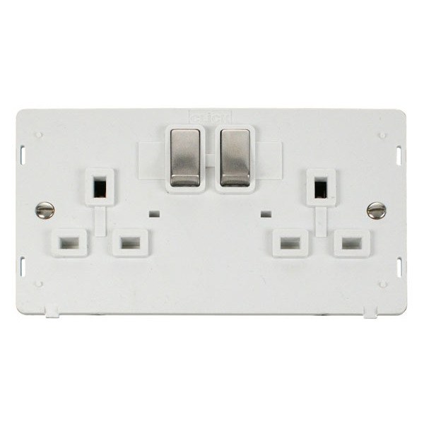 Click SIN536PWSS INGOT 2 Gang 13A DP Switched Socket Insert - White / Stainless Steel