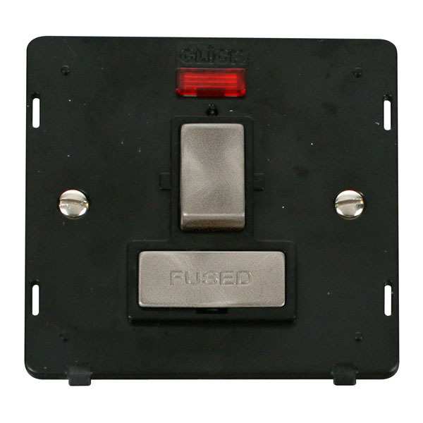 Click SIN752BKBS INGOT 13A Fused Sw. Conn. Unit Insert & Neon - Black / Br. Stainless