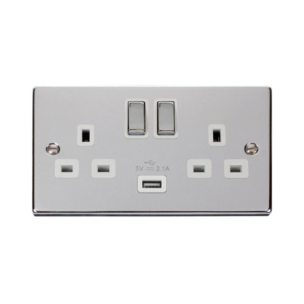 Click VPCH570WH 13A 2 Gang Switched Socket with USB