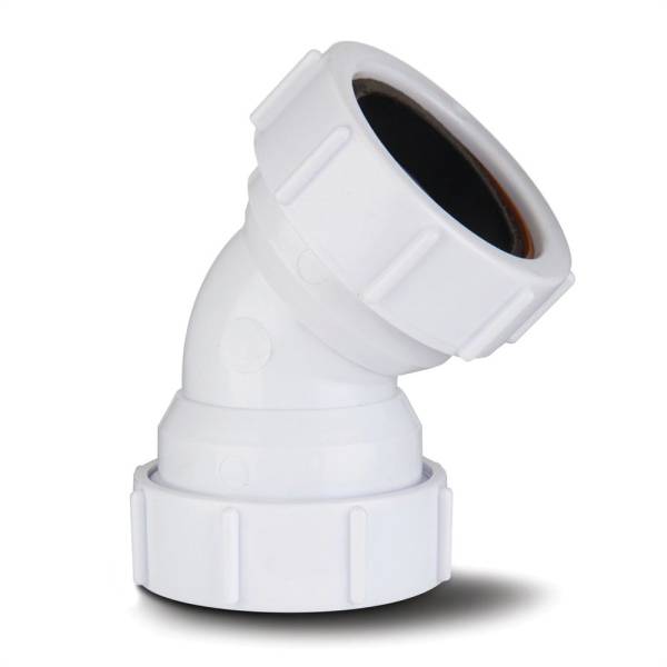 Polypipe Waste Compression Obtuse Bend x 45 Degrees White 40mm