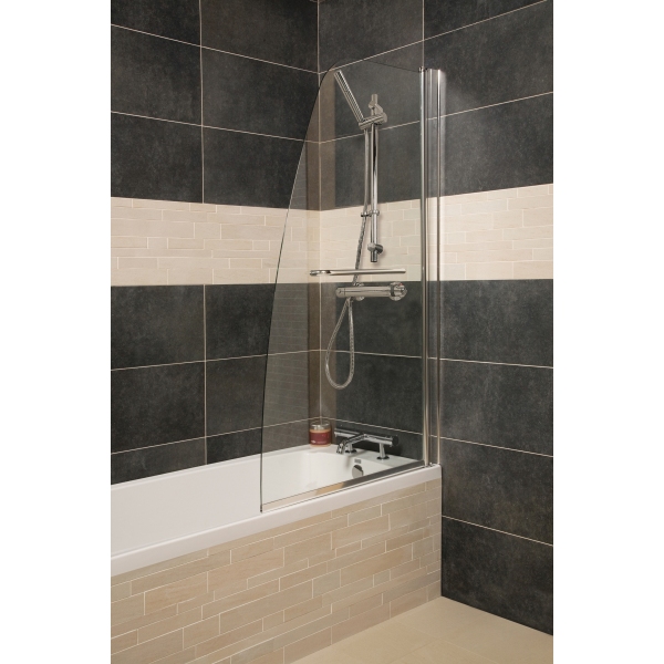 Roman Haven Bath Screen Single Panel Curved Screen With Integrated Towel Rail Chrome