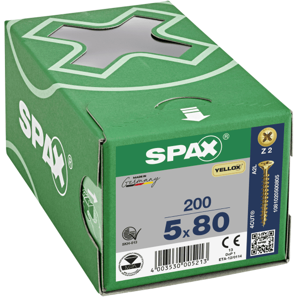 Spax Universal Use Screw - Full Thread - Yellox Coated 5.0 X 80mm