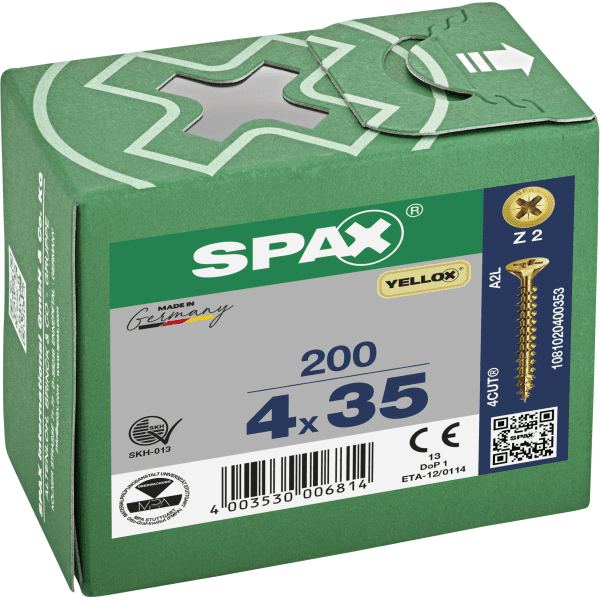 Spax Universal Use Screw - Full Thread - Yellox Coated 4.0 X 35mm