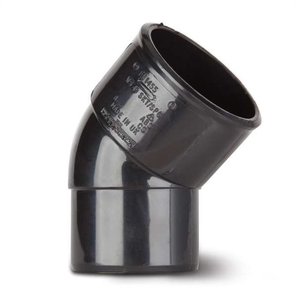 Polypipe Solvent Waste Spigot Bend 40mm x 45 Degrees Black